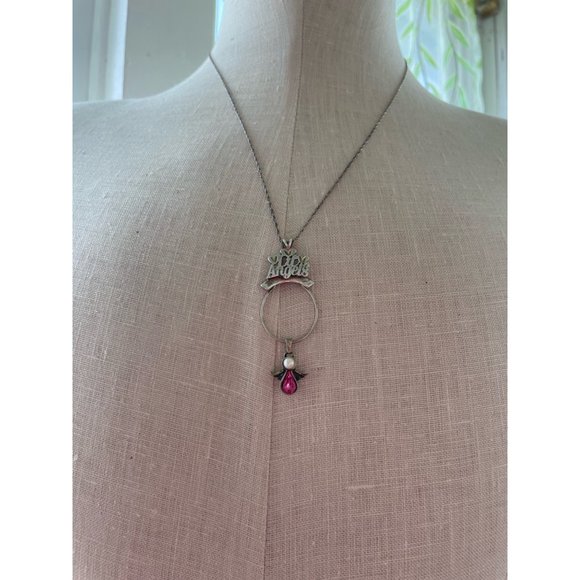 Vintage Lil Angels 925 silver Charm Holder Pendant Chain Pink charm - Picture 15 of 16
